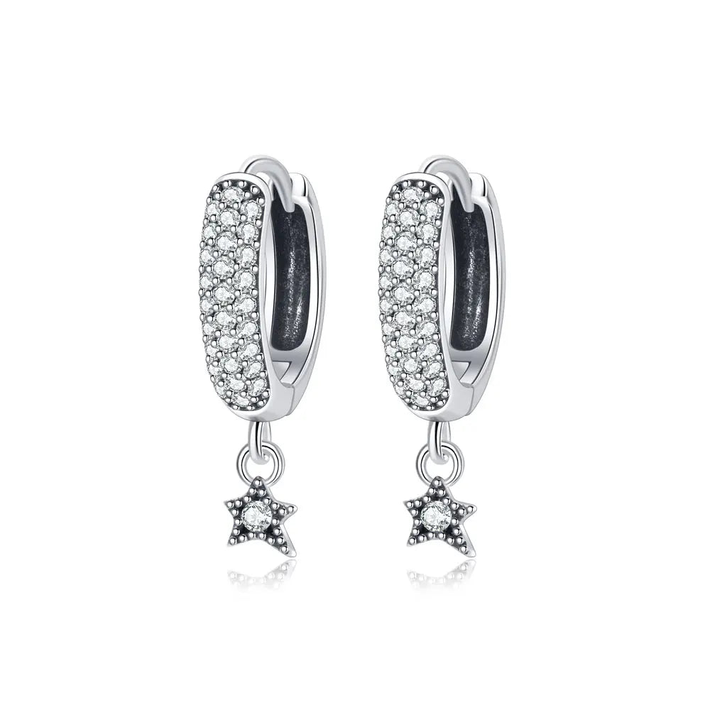 Sterling Silver Hoop Earrings Crystal