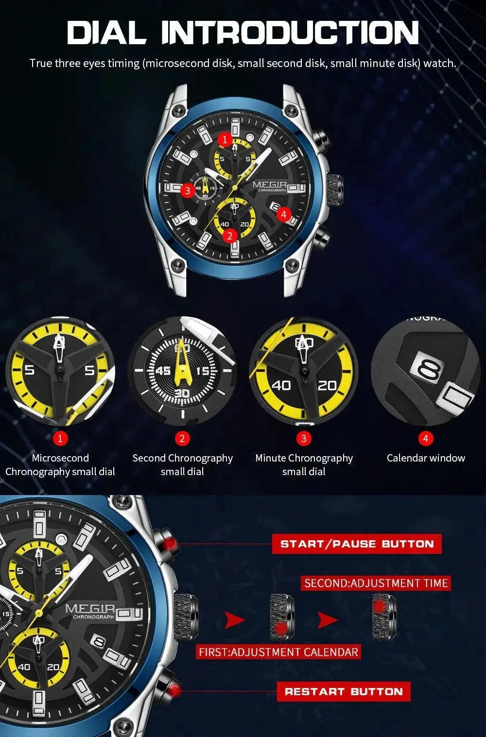 Megir Men Chronograph Sport Watch Stylish Timepiece