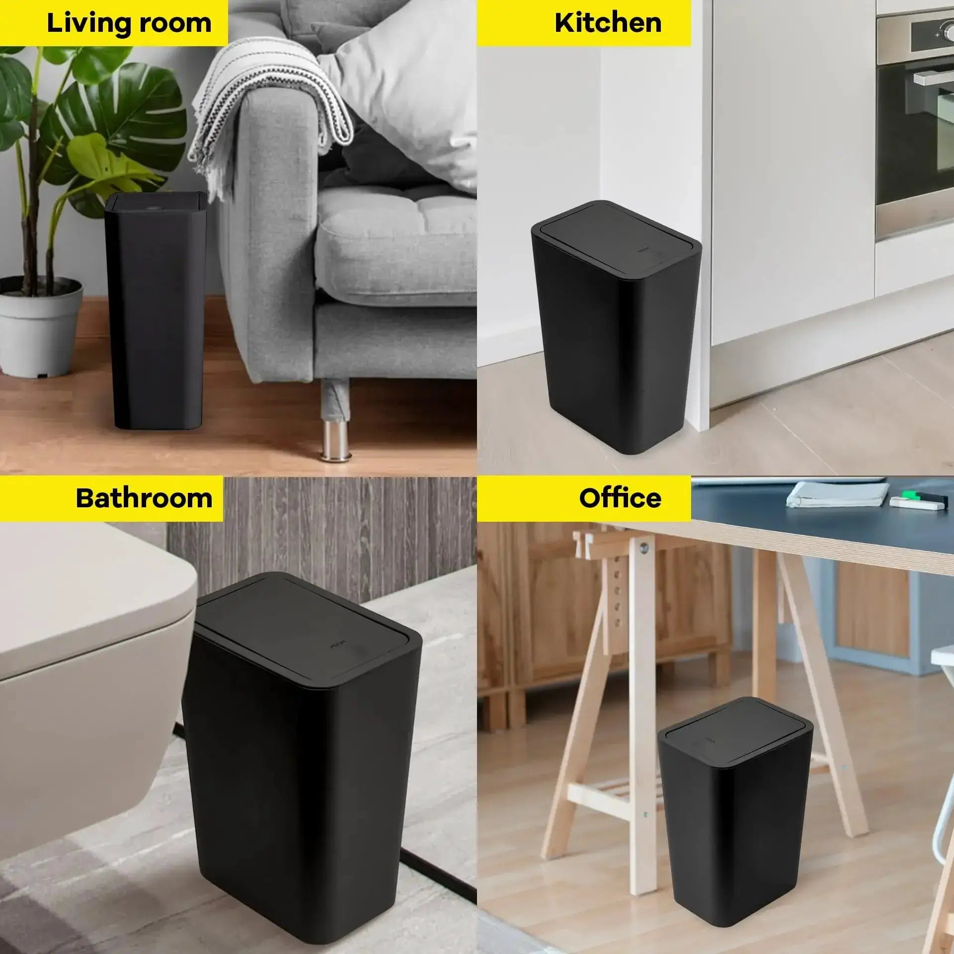 10L Bathroom Trash Can With Press Lid Small Compact Bin