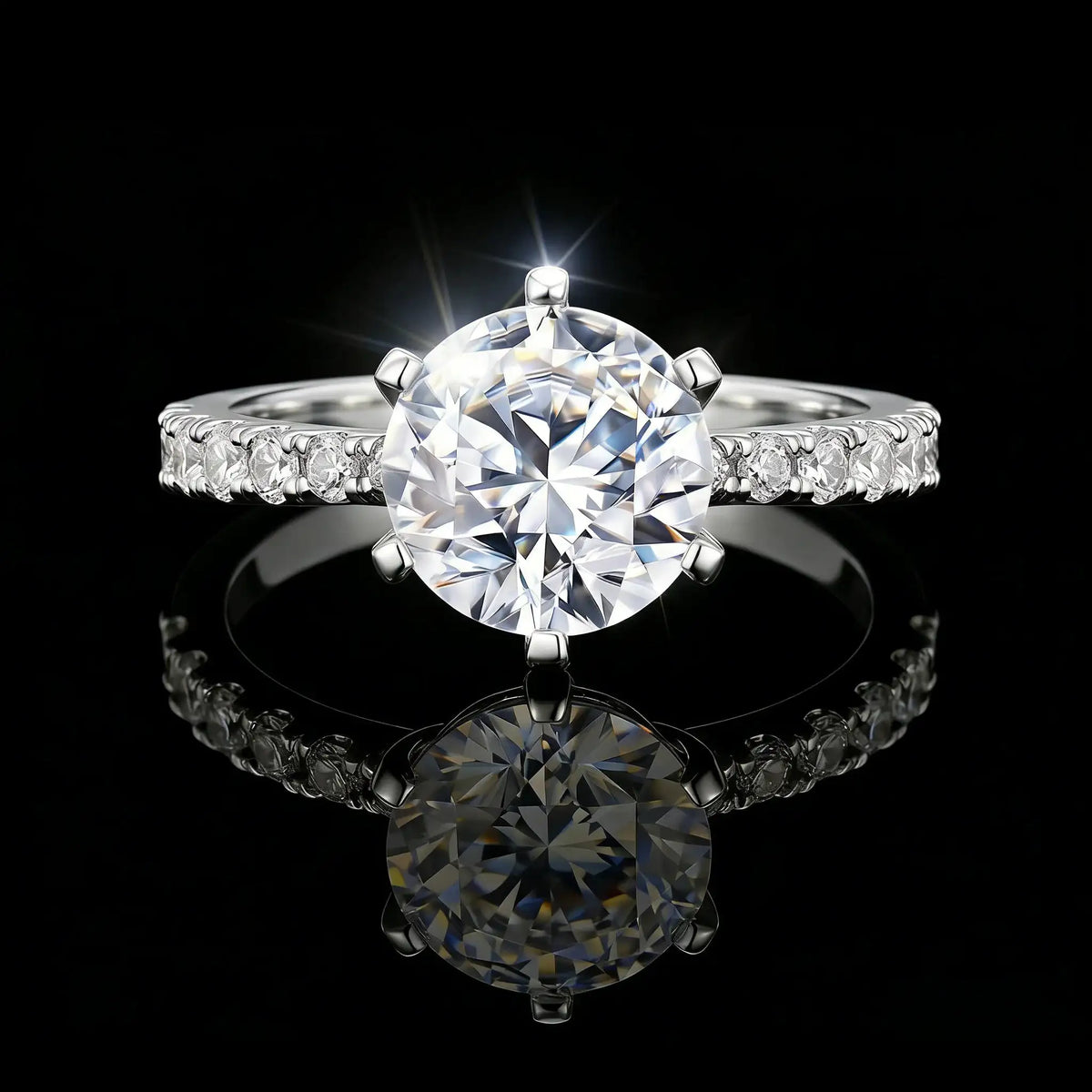 Moissanite Ring in Sterling Silver Classic Prong Setting — product view 1