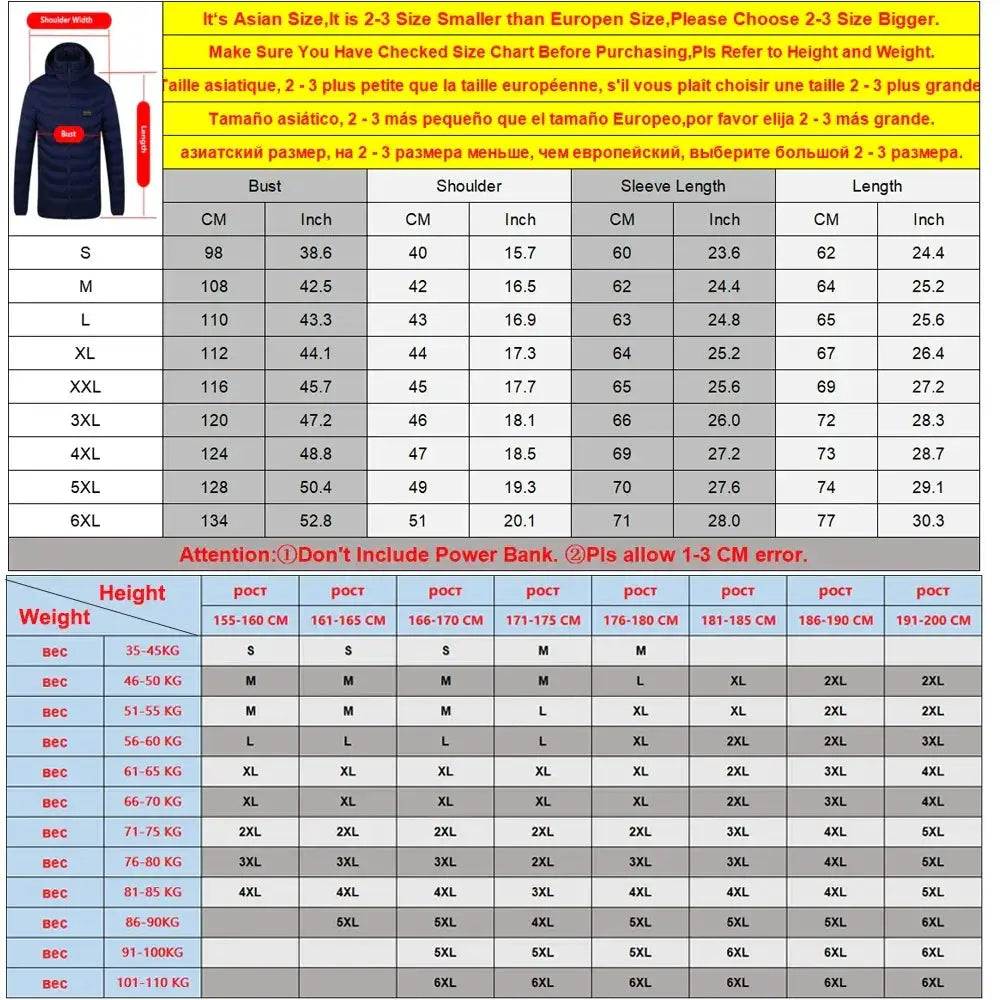 Men Heated Jacket Electric Heating 19 11 9 Areas Warm Coat