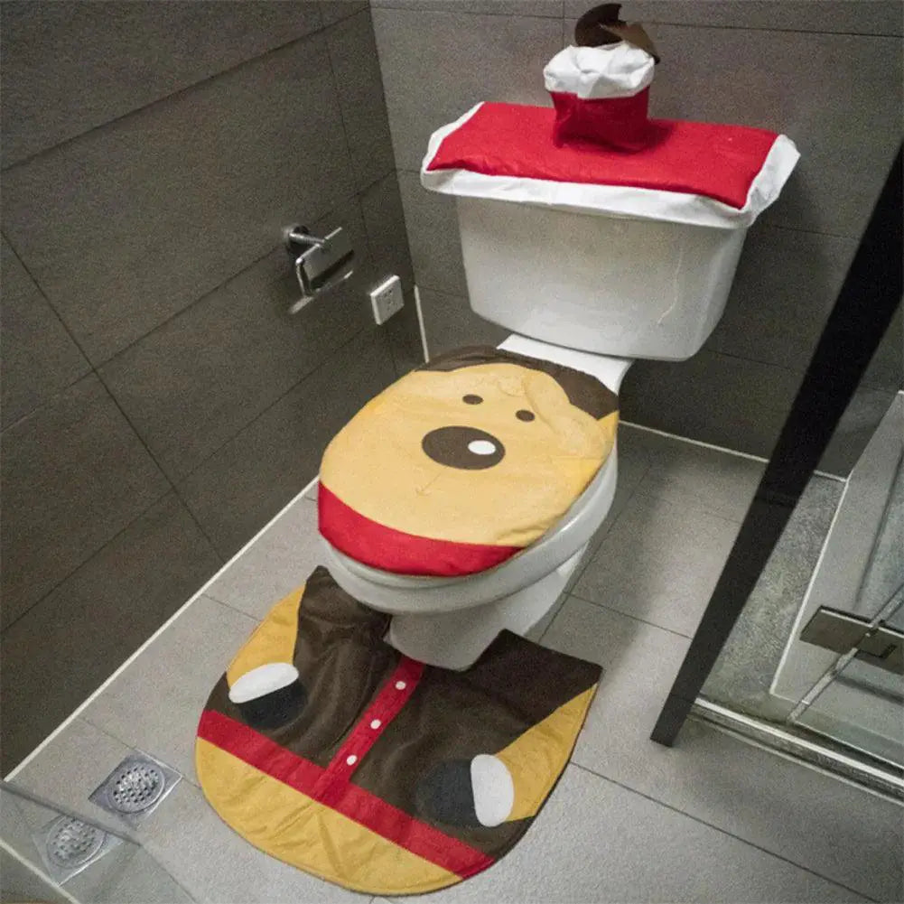 Adorable Santa Christmas Toilet Seat Cover Set Decor