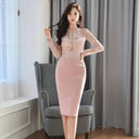 Korean Retro Lace Sheath Dress Elegant Office Casual Wear