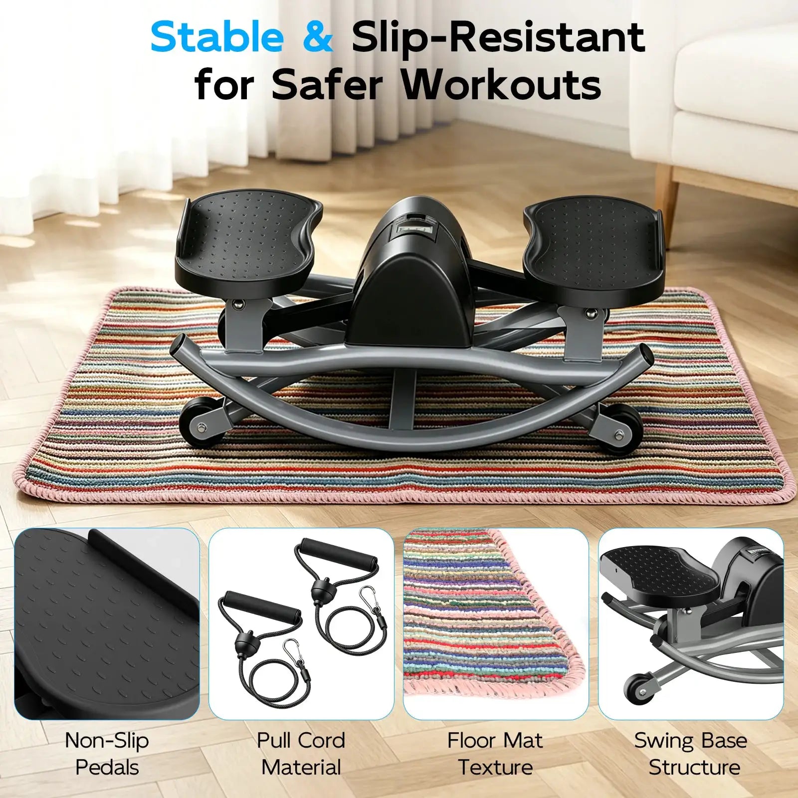 Swing Stepper Machine Intelligent Non-Slip For Exercise Twist Stair Stepper Trainer Full Body Workout 220 lbs with Digital Display Resistance Bands & Floor Mat for Men & Women Fat Burning & Body Shaping