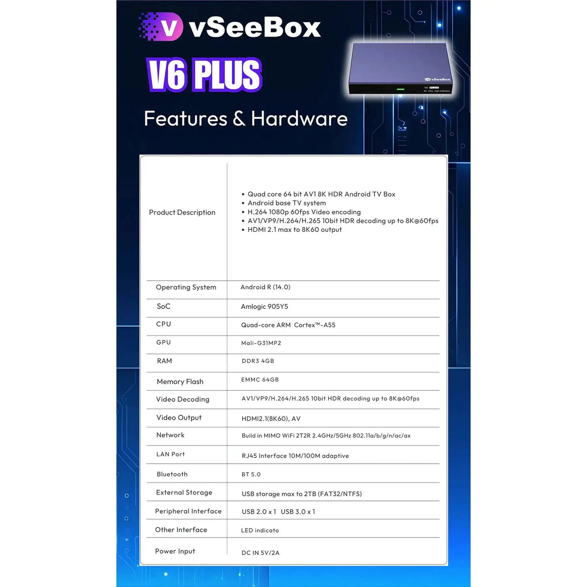 VSeeBox V6 Plus Android TV Box 4GB 64GB — product view 2