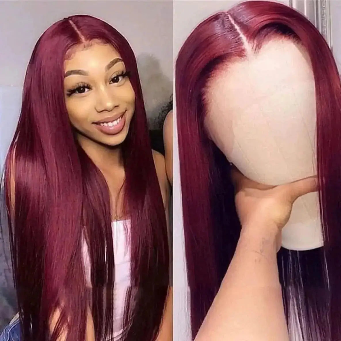 Glueless 99J Burgundy Lace Front Wig 180 Density Human Hair