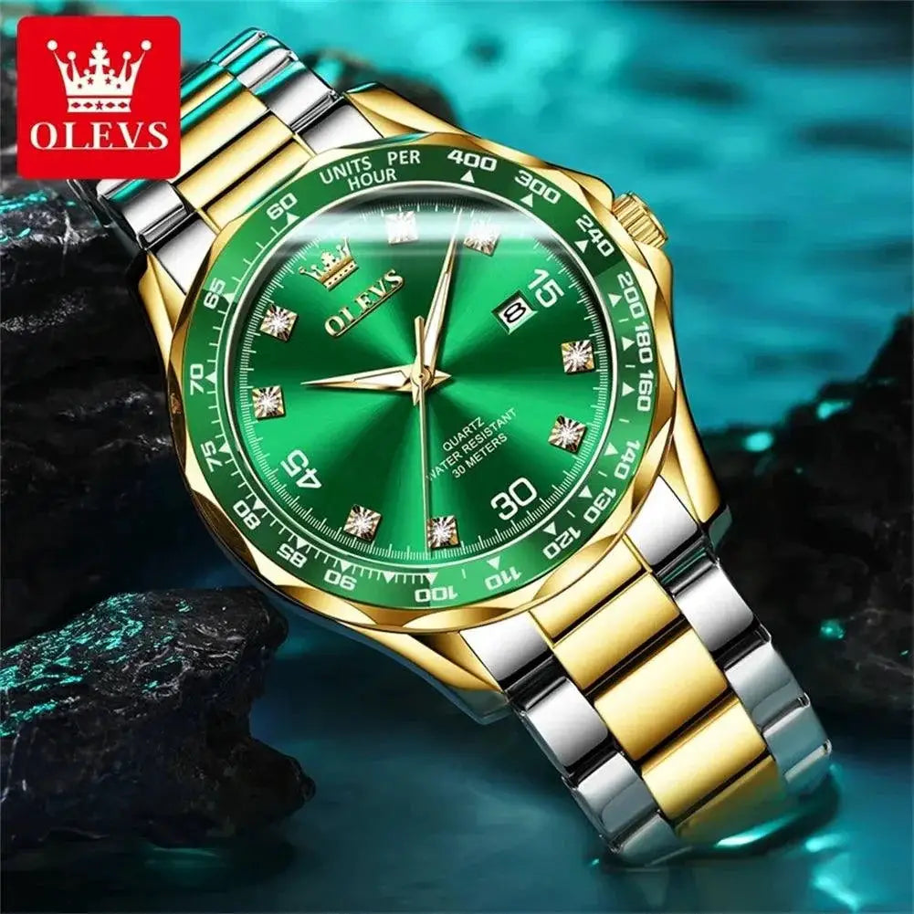 OLEVS Mens Quartz Watch Swim Stainless Steel Band Timepiece