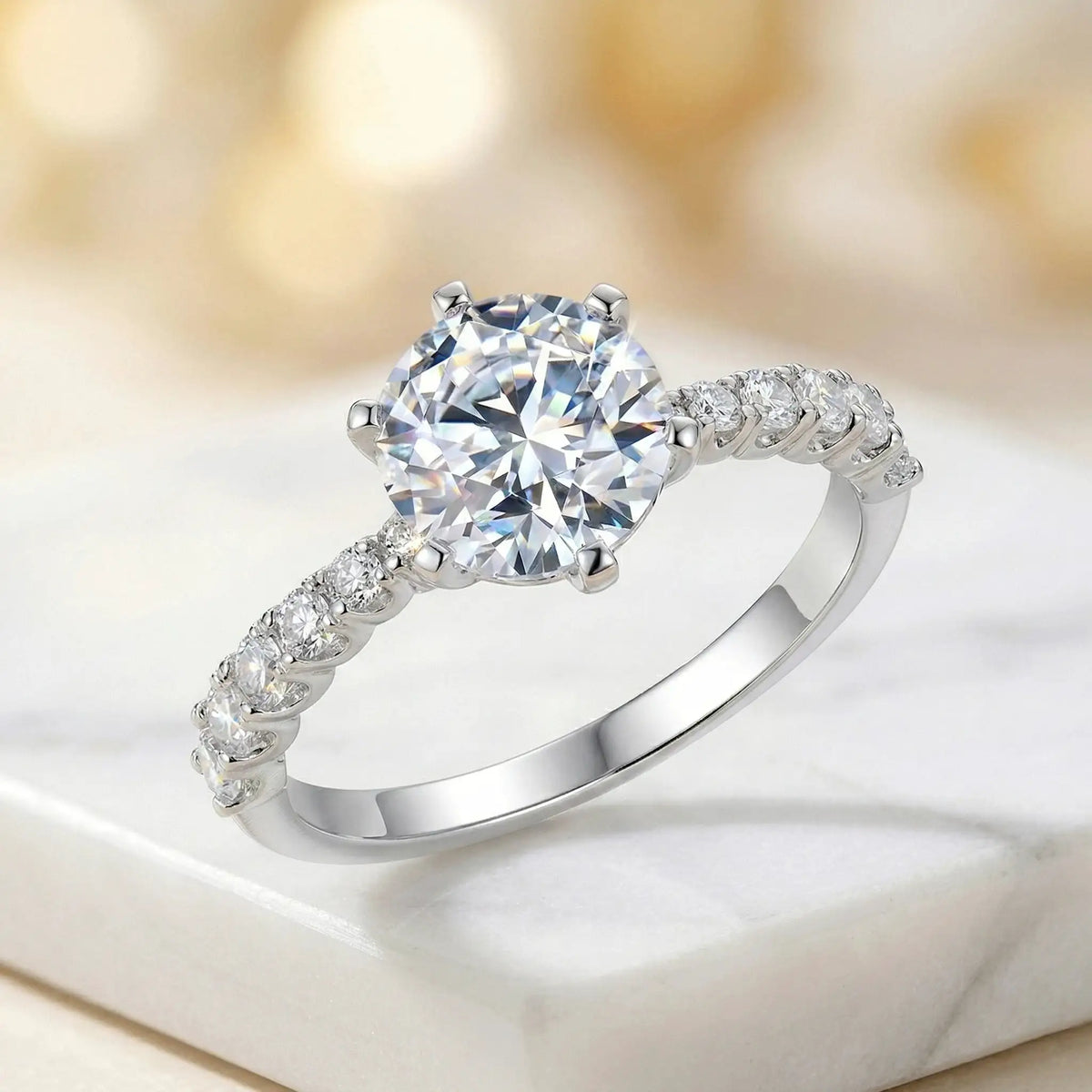 Moissanite Ring in Sterling Silver Classic Prong Setting — product view 3