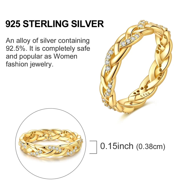 Ring Sterling Silver Sparkling Gold