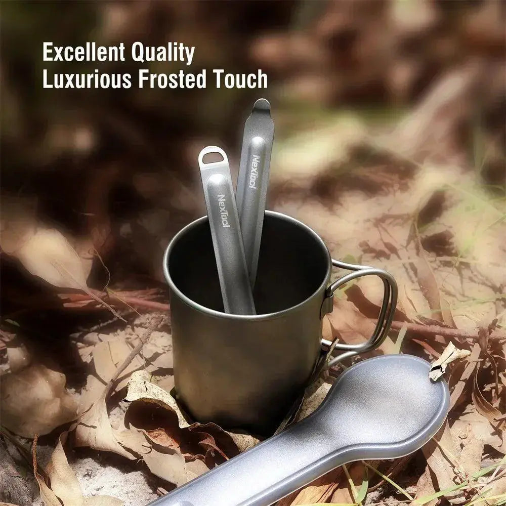 Lightweight Titanium Camping Spoon And Fork Set With Case