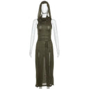 Goth Cyber Hooded Midi Dress for Women