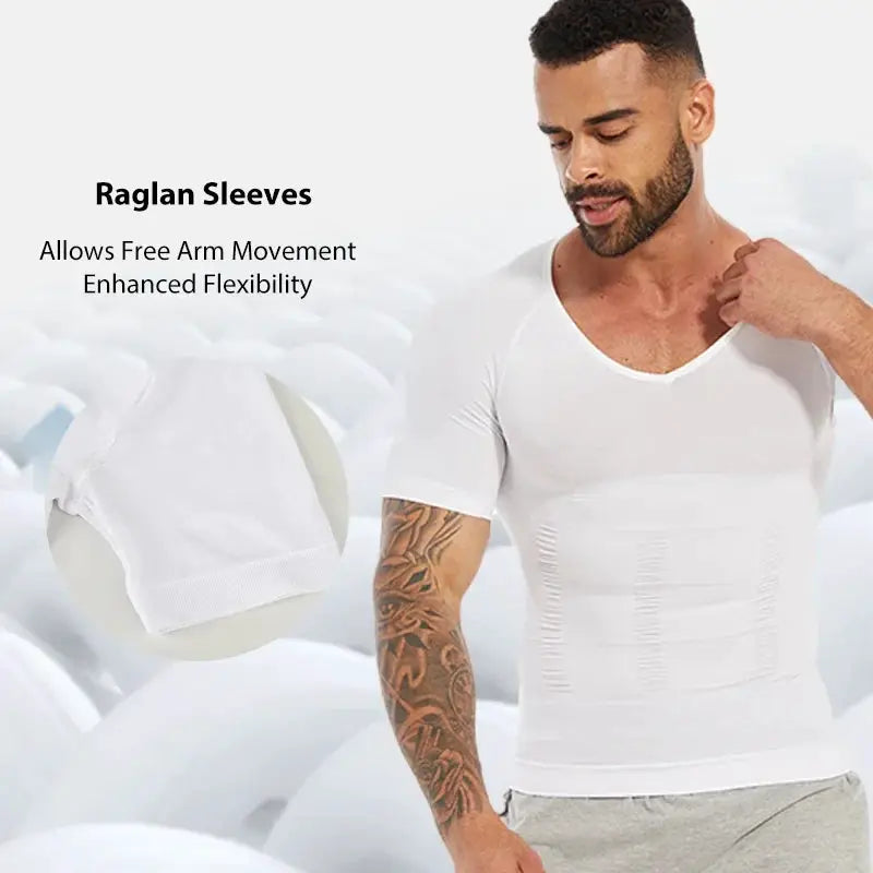 Slimming V Neck T Shirt for Men Tummy Control Fitness Tee