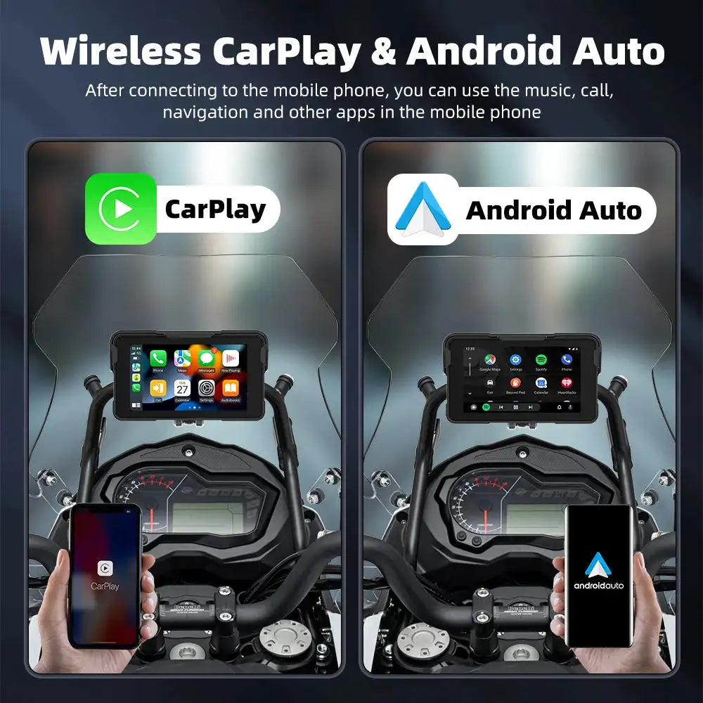 EKIY 5 inch Wireless CarPlay Moto Android Auto Portable Digital Motorcycle Dashboard GPS Motorcycle Navigation Display Screen