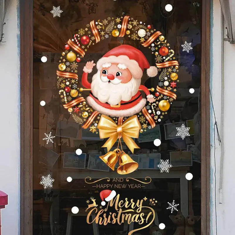 Cheerful Santa And Xmas Tree Window Decals For Holiday Decor