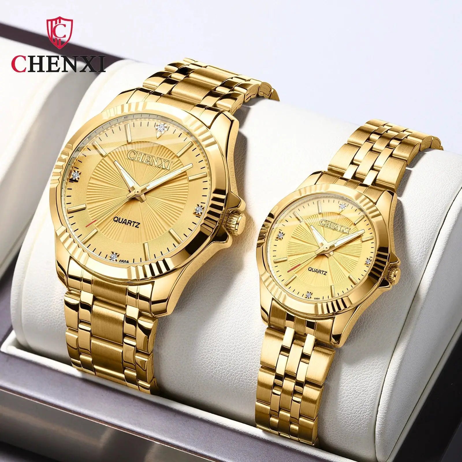 Elegant Rhinestone Stainless Steel Watches for Couples Set