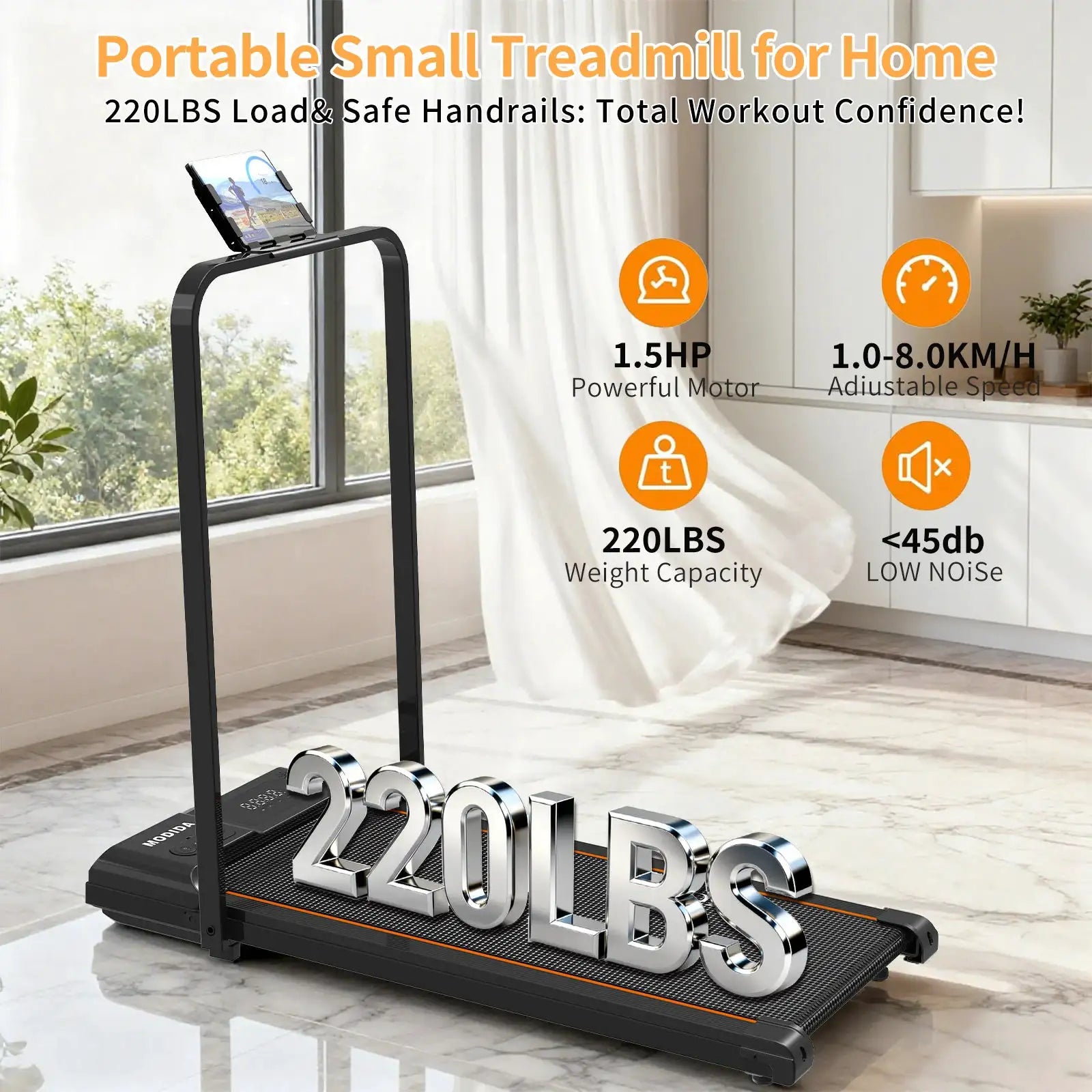 Walking Pad Treadmill with Foldable Handrail, 3.5HP Quiet Motor, 12-Speed LED Display, 300LB Capacity, Portable Under Desk Treadmill for Home Office Apartment Small Spaces