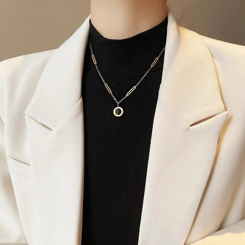 Stylish Stainless Steel Roman Digital Pendant Necklace