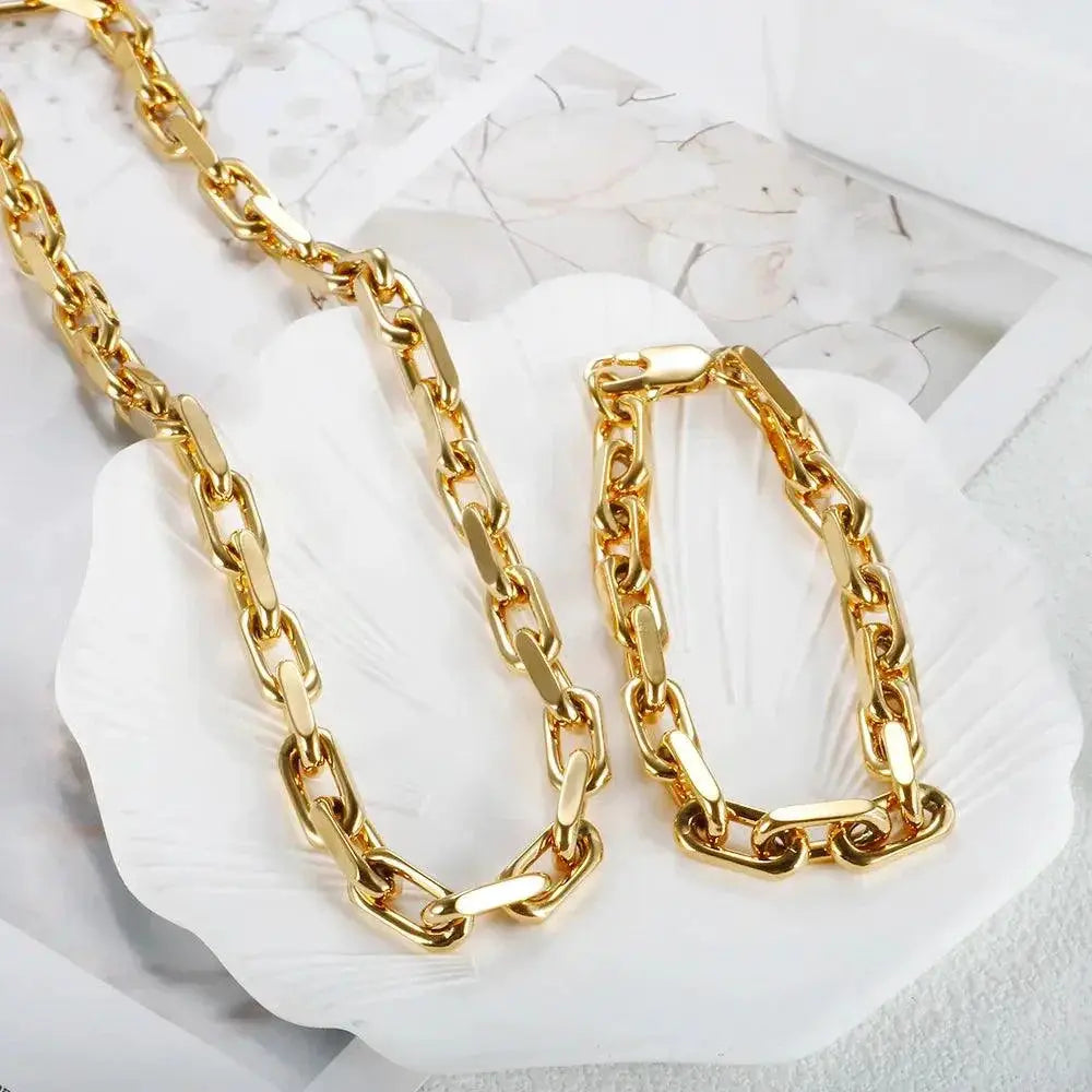 Thick Stainless Steel Cuban Link Jewelry Set Gold Plated