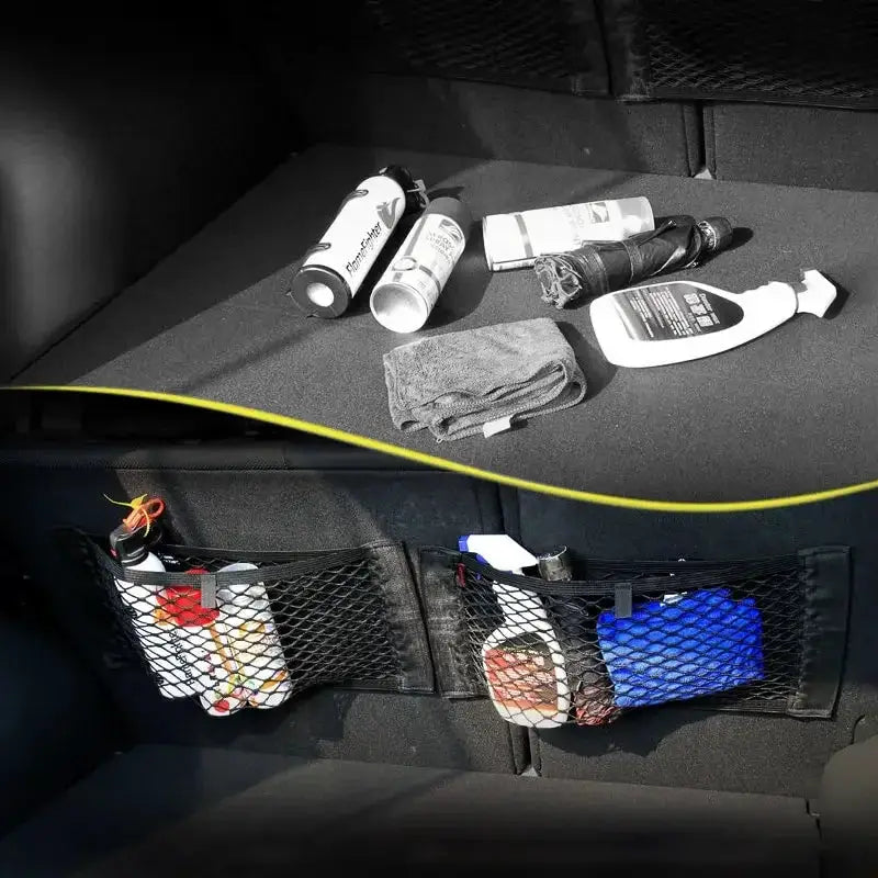 Car Back Seat Mesh Storage Net Organizer With Elastic Straps - OurLum.com