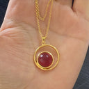 Fashionable Red Gemstone Jewelry Set For Women Pendant Earrings Ring Geometric