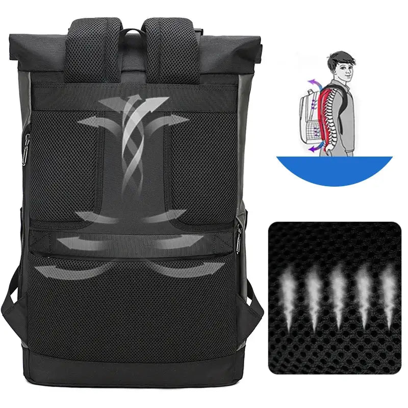 Laptop Backpack Women Men Roll Top Waterproof Travel Hiking Rucksack Lightweight Casual Daypack Stylish School Bag