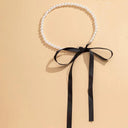 Elegant Black Ribbon Choker Necklace with White Pearls