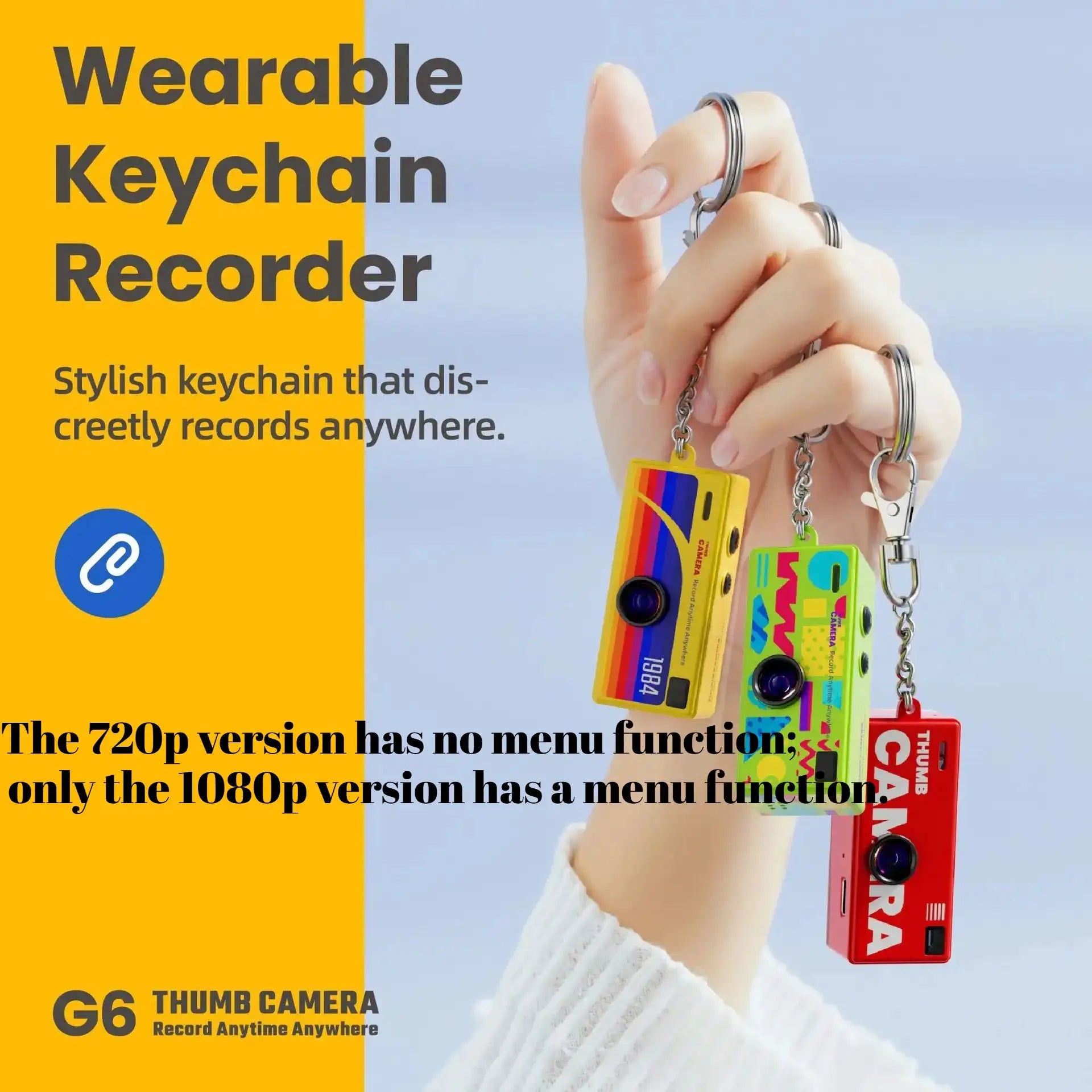 G6 Thumb Keychain Camera 0.96 Inch Retro Mini Action Cameras 720P Very Small Camcorder Audio Video Recorder Support Memory Card