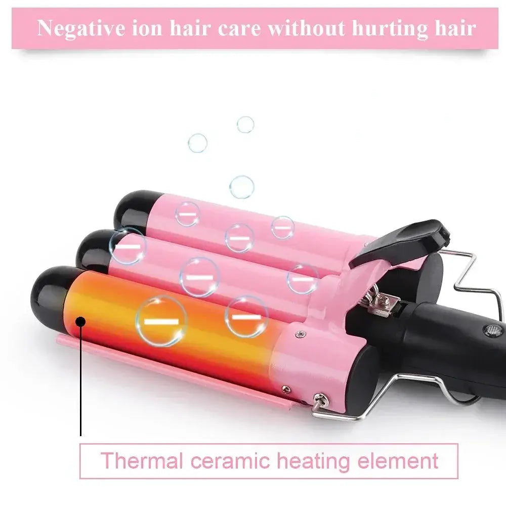 Ceramic Triple Barrel Hair Waver Curling Iron Professional