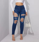 Summer New Women's Ripped Jeans High Stretch Slim Pants