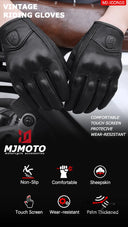 Vintage Black Leather Motorcycle Gloves for Men Biker Racing