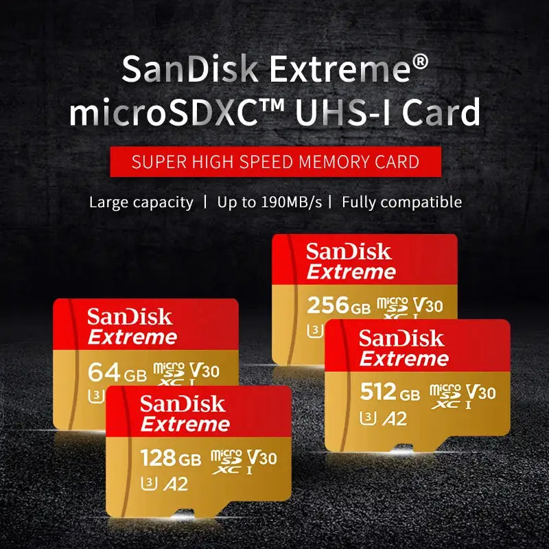 Sandisk Micro SD Card Original Extreme A2 V30 U3 SDXC Flash 32GB 64GB 128GB 256GB MicroSD Card 190MB/s TF Card for Phone Tablet