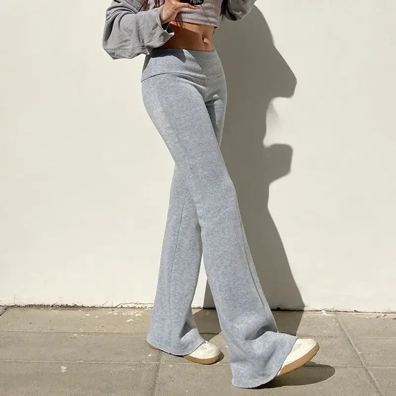 2025 Slim Low Waist Casual Sweatpants For Women Solid Simple Basic Flared Pants Sports Jogging Trousers