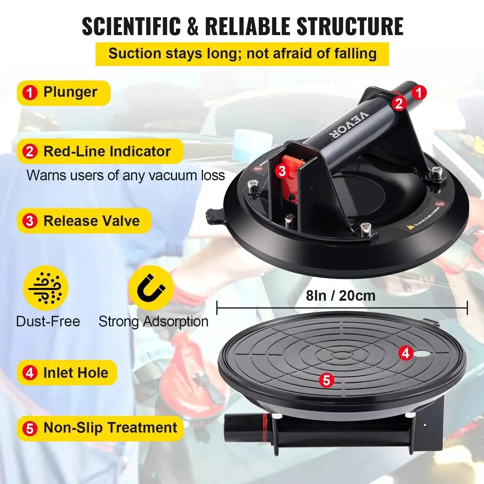 VEVOR 8 Inch Vacuum Suction Cup 100 kg Heavy-Duty Lifter