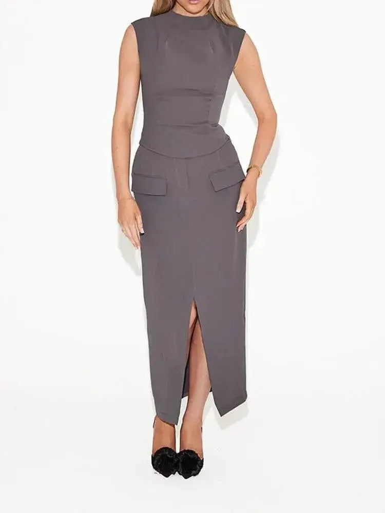 Elegant Chic Womens Sleeveless Top And Skirt Set Two Piece