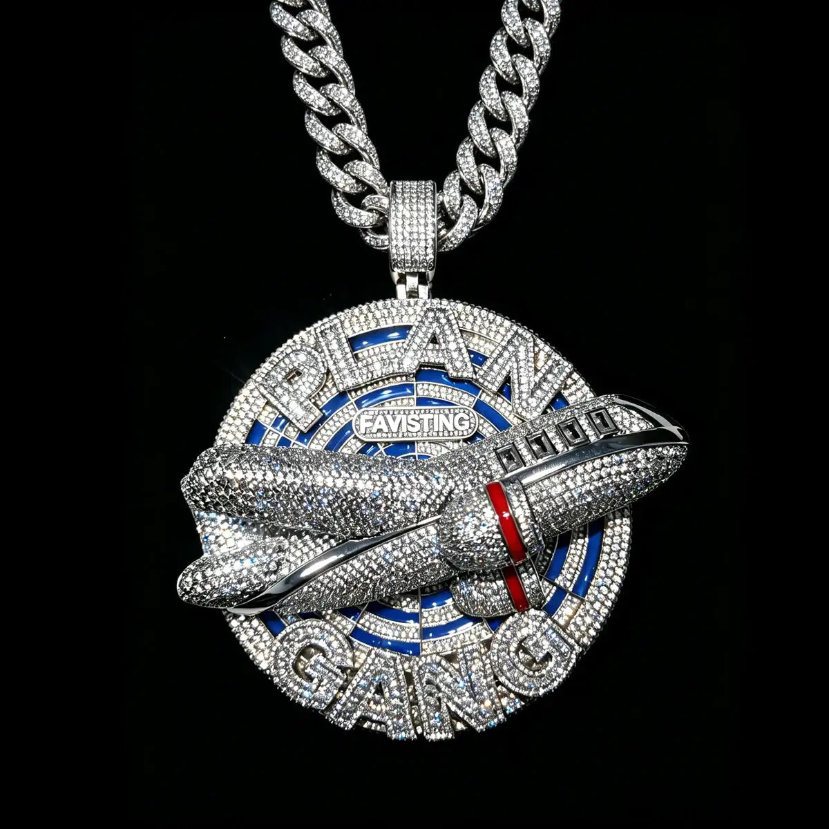 Gold Plated Iced Out Plan Gang Pendant CZ Airplane Target — product view 6