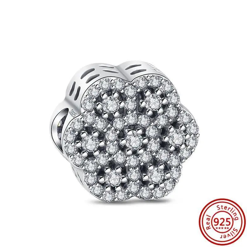 Crown Flowers Heart Silver Bead Charm Pandora Accessory