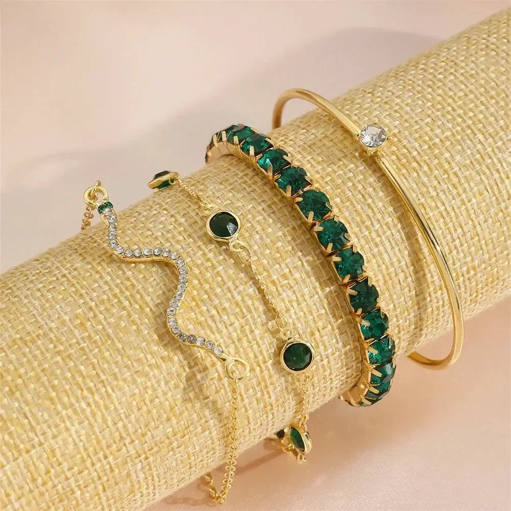 Fashion Snake Green Gemstone Bangle Bracelet For Women