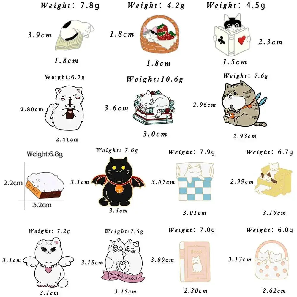 Cat Reading Book Enamel Pin Cute Cartoon Kitten Brooch