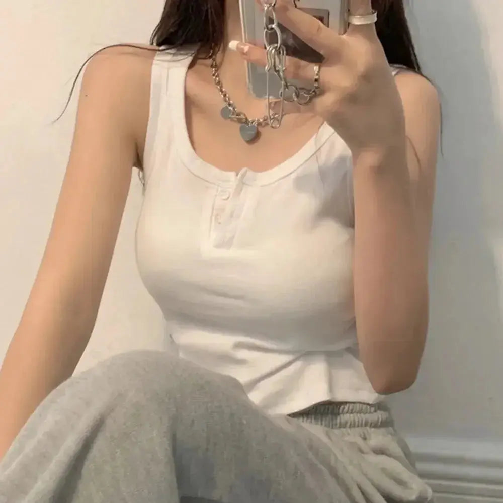 Women Ribbed Button Down Sleeveless Tank Top For Summer - OurLum.com