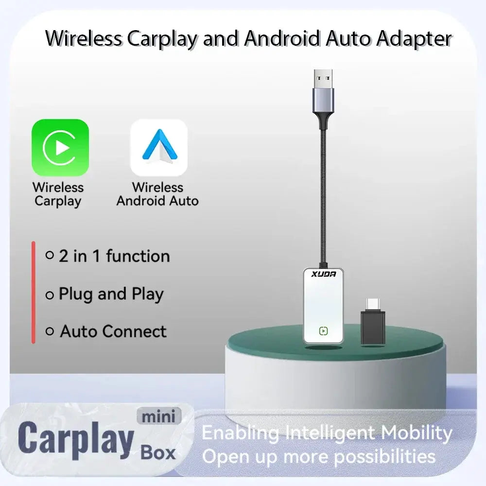 New 2 In 1 CarPlay Android Auto Glass Mirror Adapter