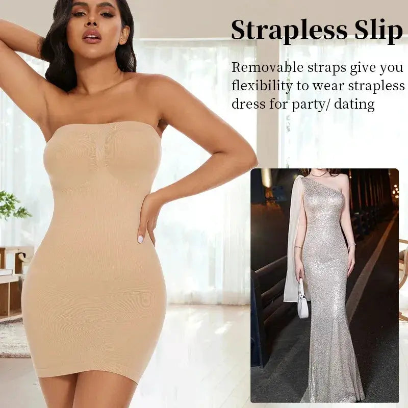 Tummy Control Off Shoulder Seamless Shapewear Slip For Women