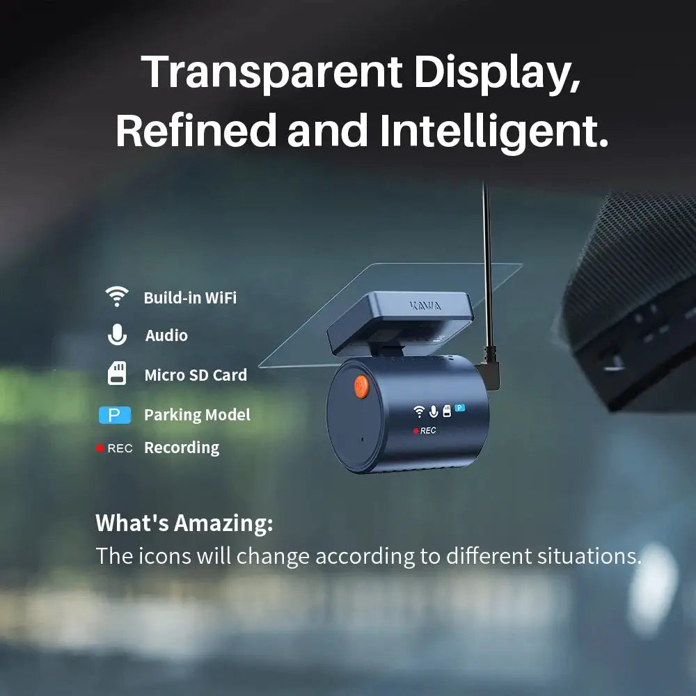 KAWA Dash Cam MINI 3 Pro Tiny 2K See-Through Display Voice Control 24/7 Parking Monitoring Night Vision Supercapacitor Car DVR