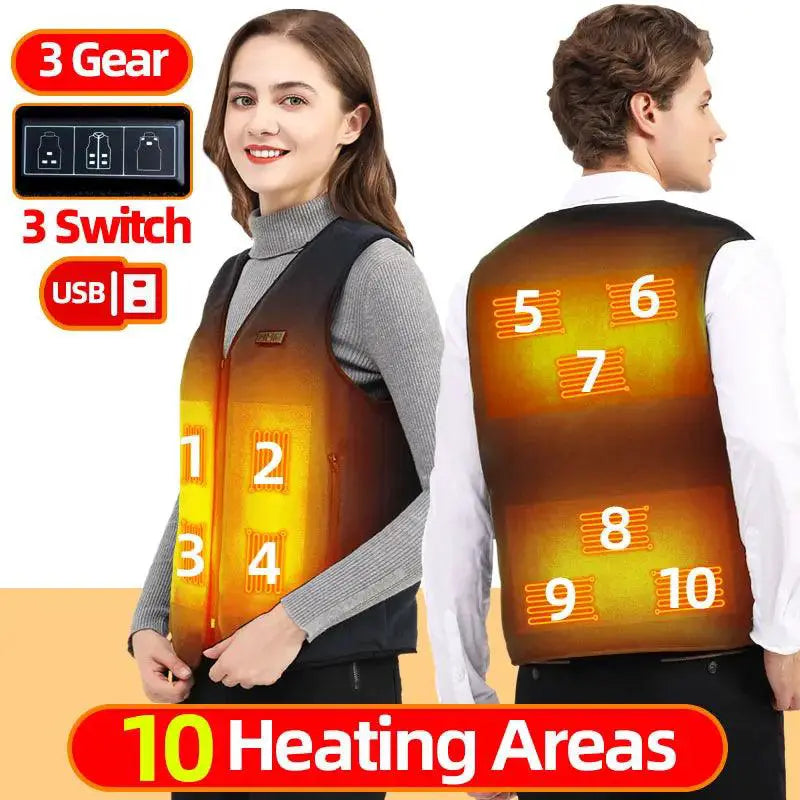 10 Areas Heated Vest Men Women USB Electric Self Heating Vest - OurLum.com