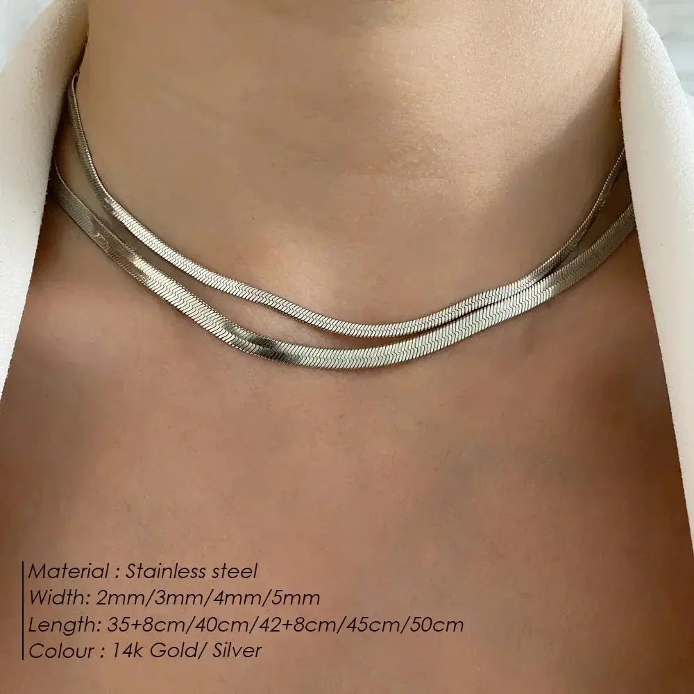 Unisex Snake Chain Necklace Silver Choker For Men And Women