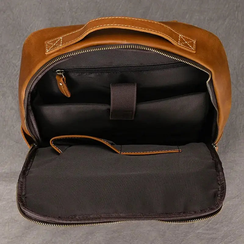Men's Retro Crazy Horse Leather Laptop Backpack — product view 17