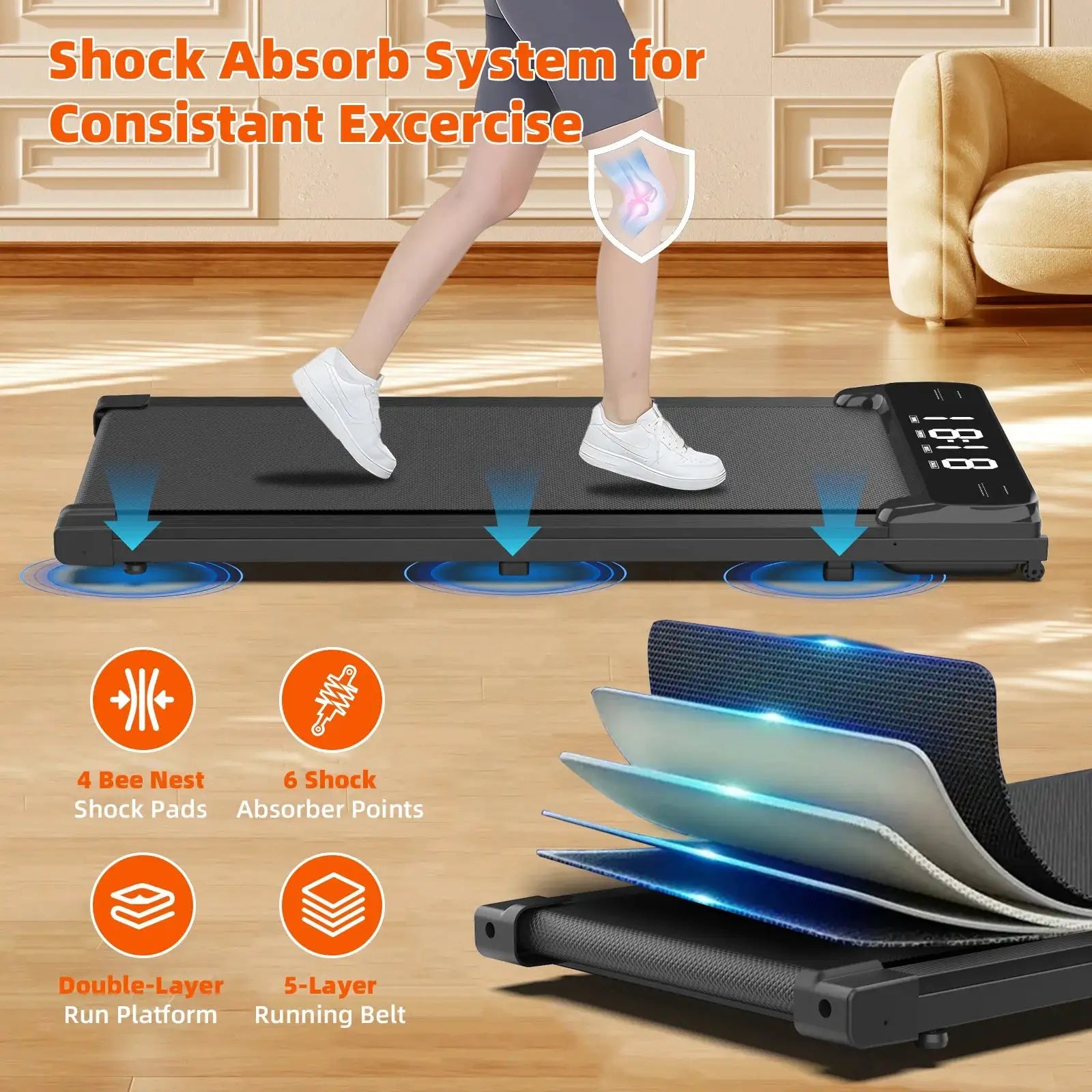 Walking Pad, Under Desk Treadmill for Home Office, Portable Treadmill with Double Shock Absorption Remote Control LED Display