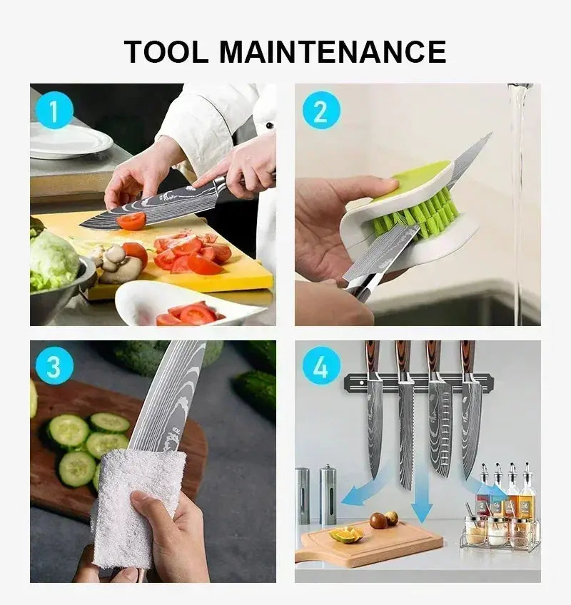 Japanese Santoku Kitchen Knife Set High Carbon Steel Knives - OurLum.com