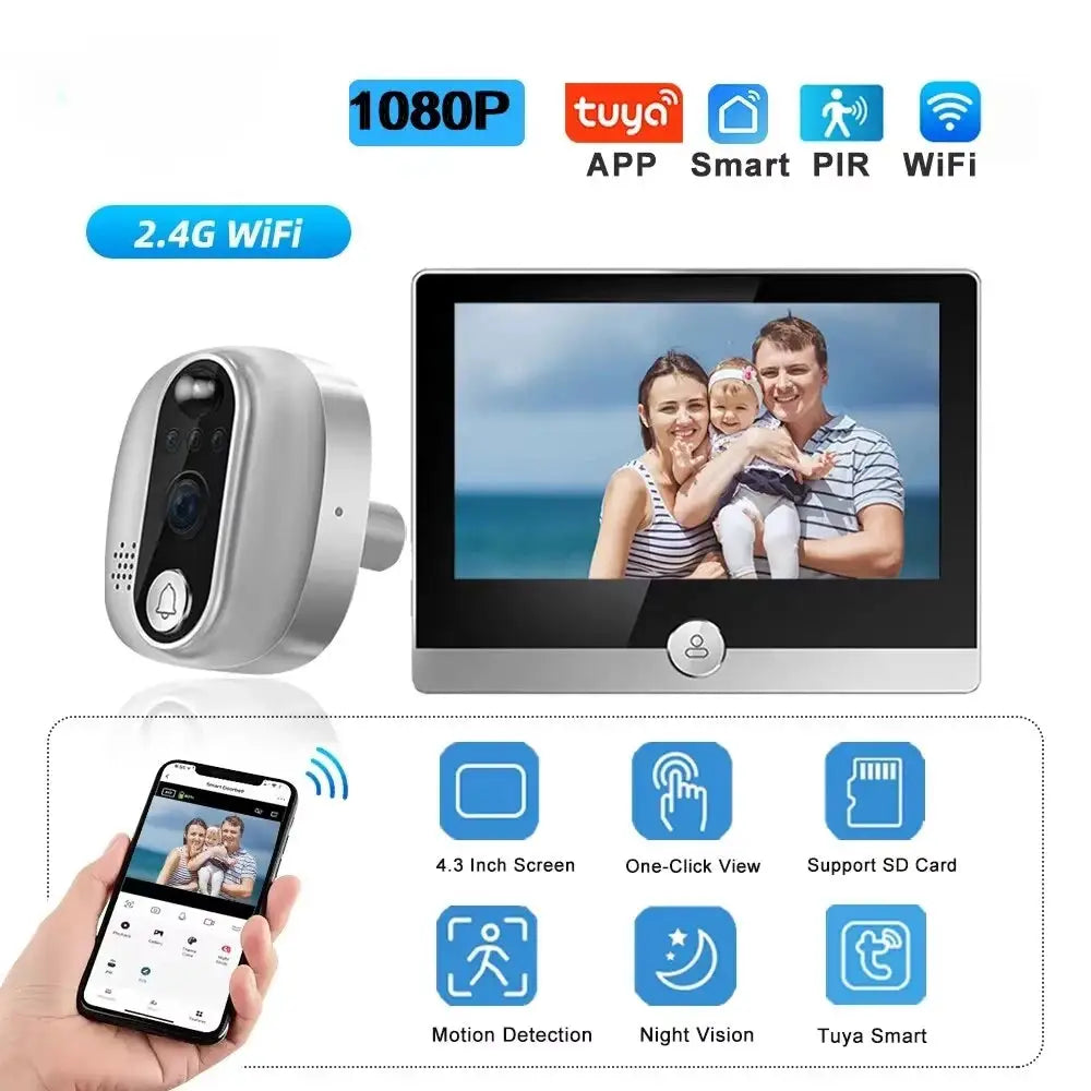 Tuya 1080P WiFi Door Bell Camera Google Alexa Smart Life Video Peephole PIR Motion Detector Digital Door Viewer with Intercom