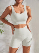 Yoga Set for Women Fitness Seamless Ribbed 2-Piece