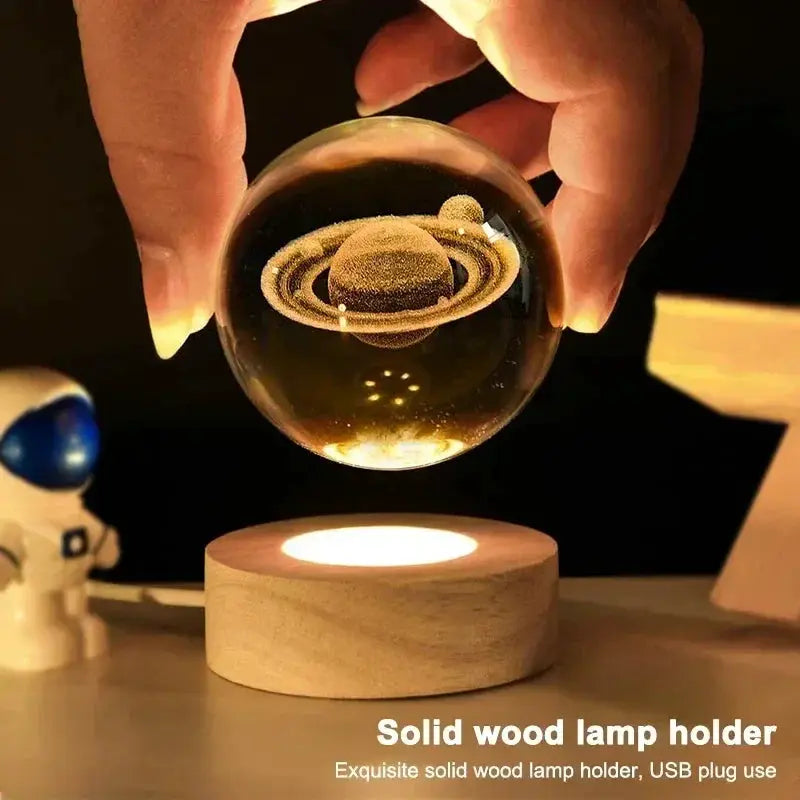 Luminous Crystal Ball LED Night Light Saturn Table Lamp USB